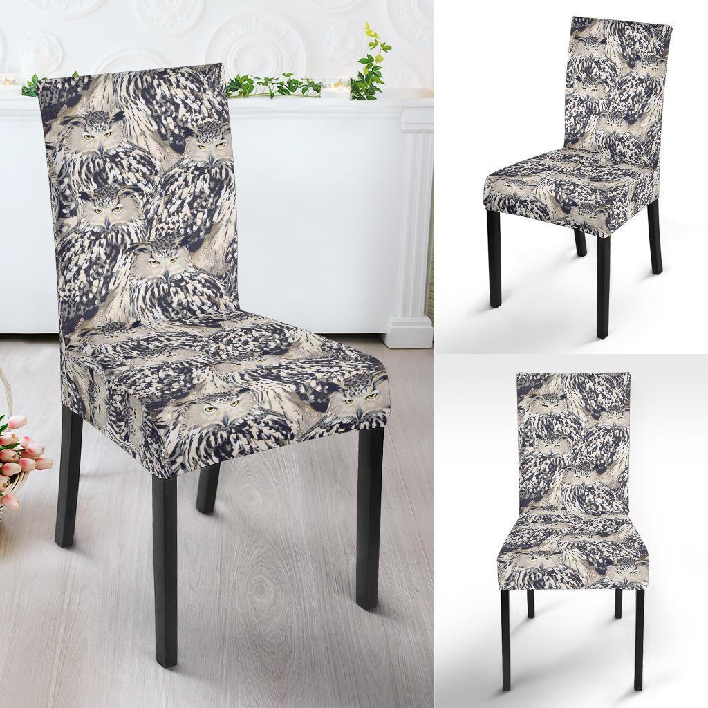 Owl Realistic Themed Design Print Dining Chair Slipcover-JTAMIGO.COM