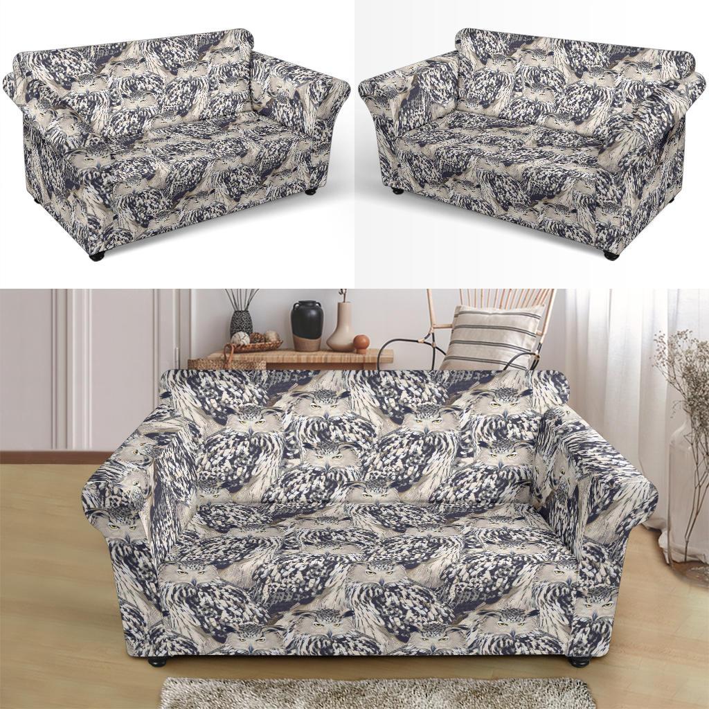 Owl Realistic Themed Design Print Loveseat Slipcover-JTAMIGO.COM