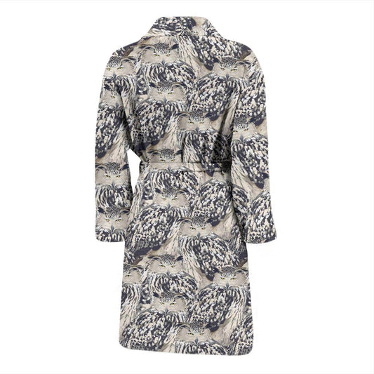 Owl Realistic Themed Design Print Men Bath Robe-JTAMIGO.COM