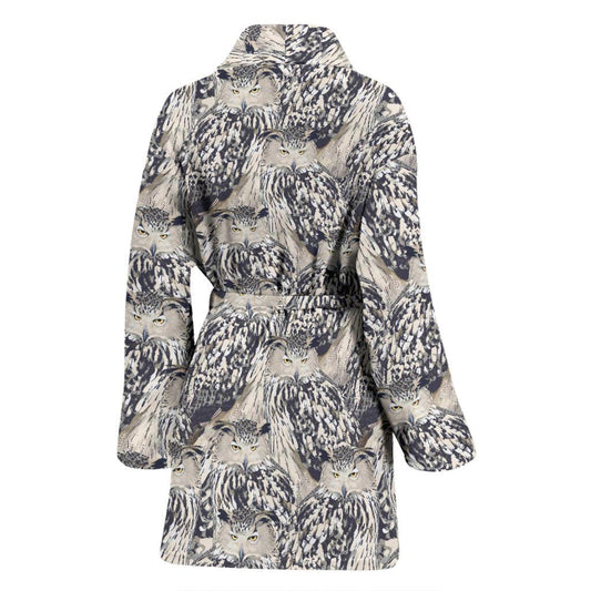 Owl Realistic Themed Design Print Women Bath Robe-JTAMIGO.COM