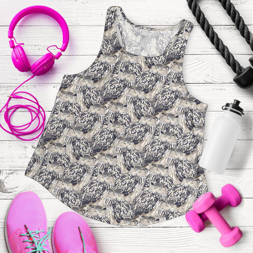 Owl Realistic Themed Design Print Women Racerback Tank Top