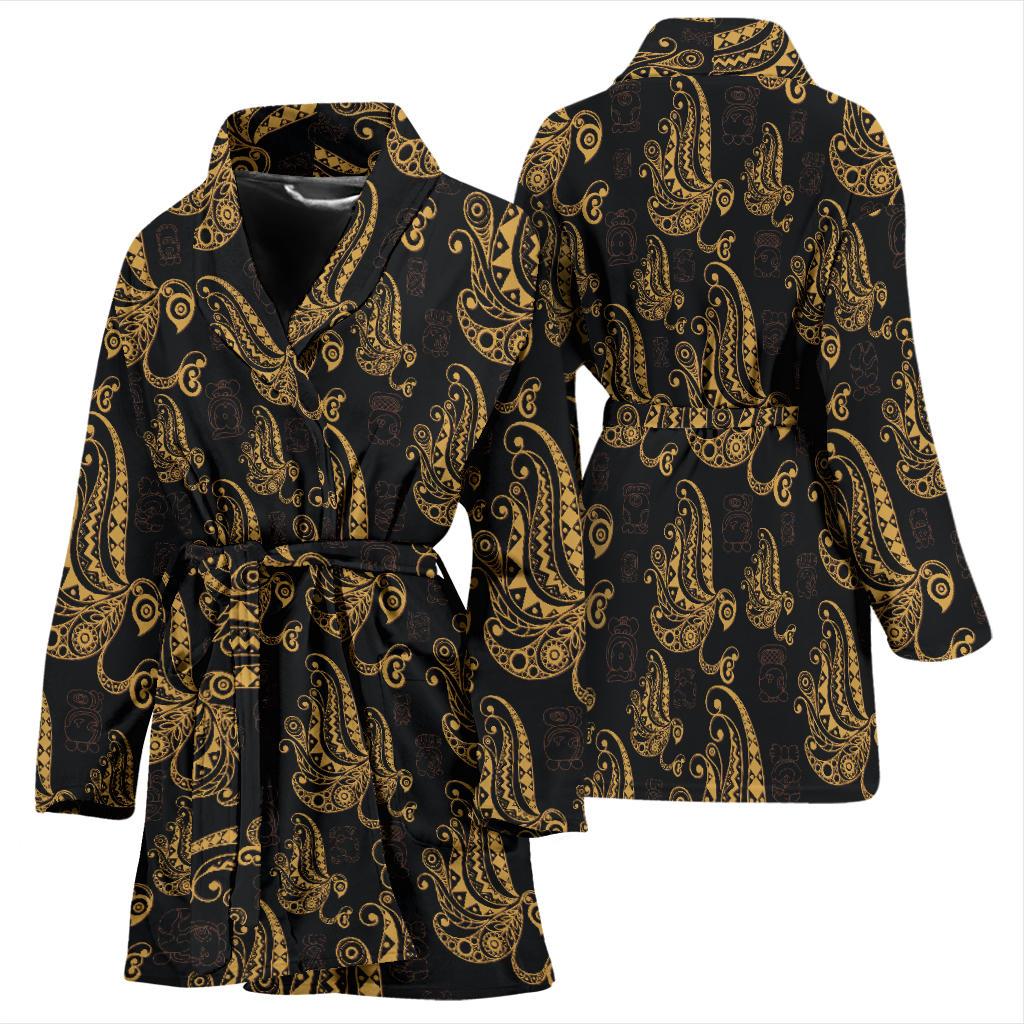 Owl Tribal Polynesian Design Print Women Bath Robe-JTAMIGO.COM