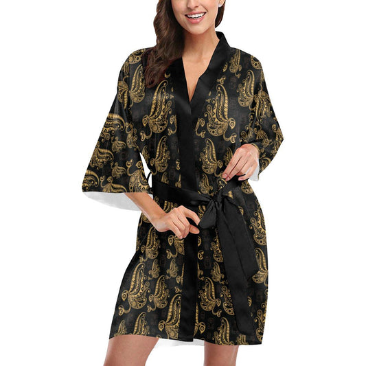 Owl Tribal Polynesian Design Print Women Short Kimono Robe
