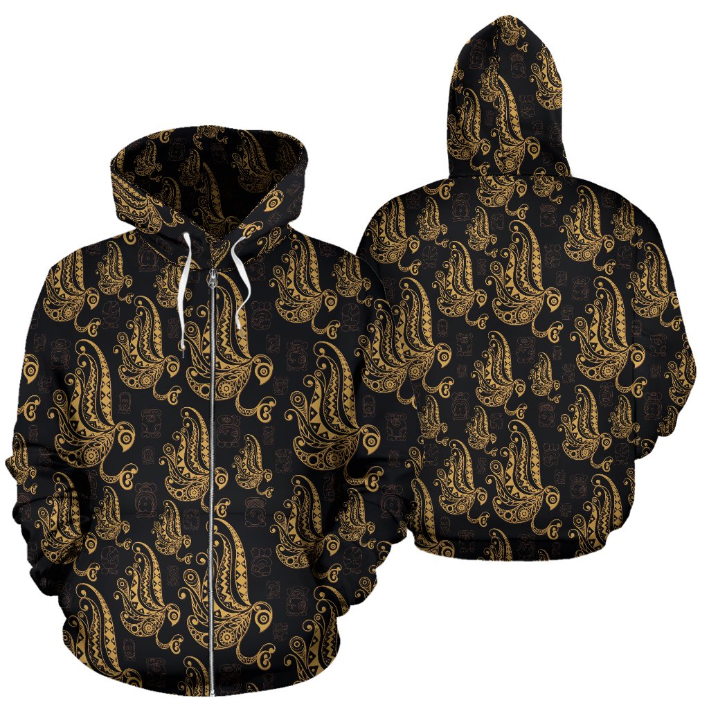 Owl Tribal Polynesian Design Print Zip Up Hoodie