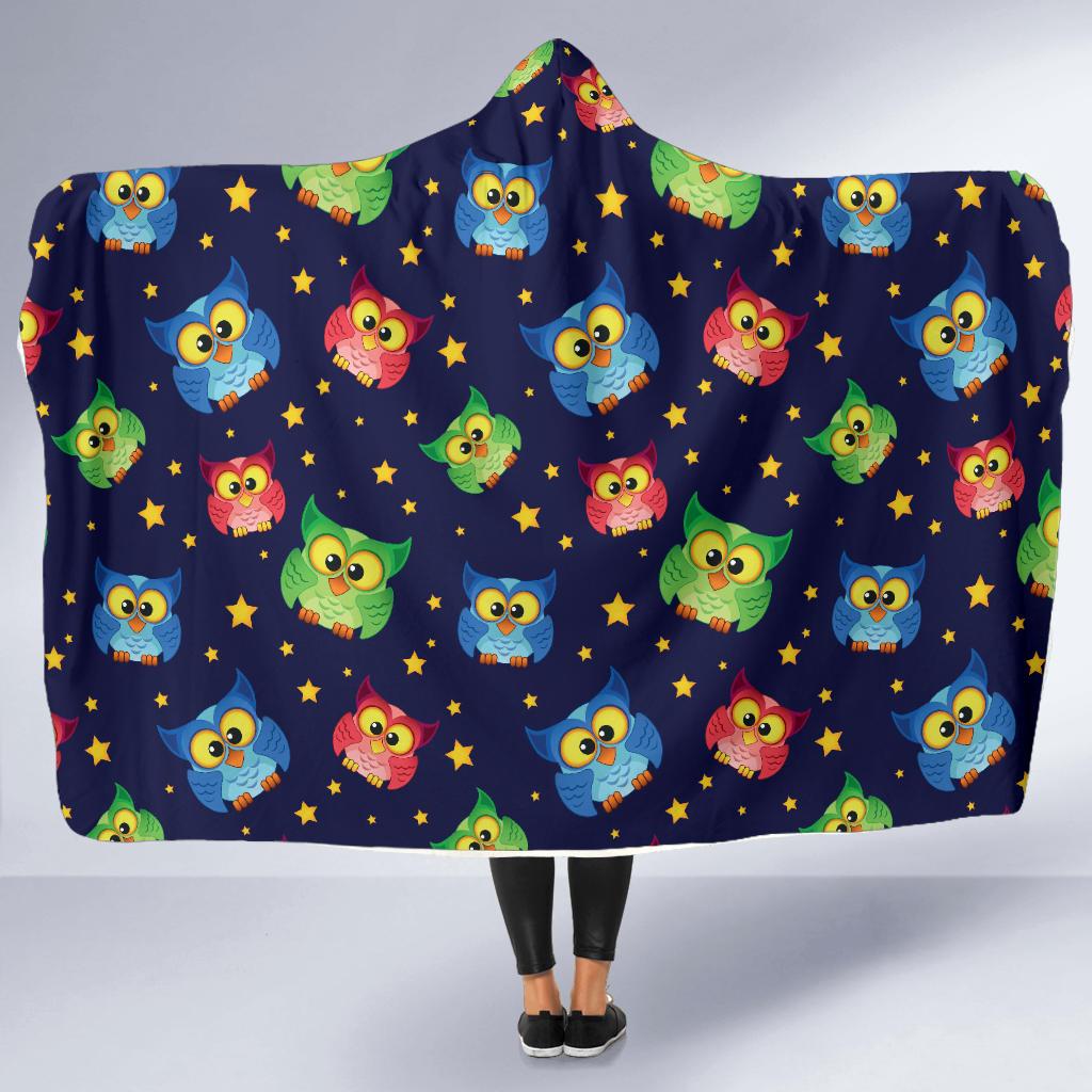 Owl with Star Themed Design Print Hooded Blanket-JTAMIGO.COM