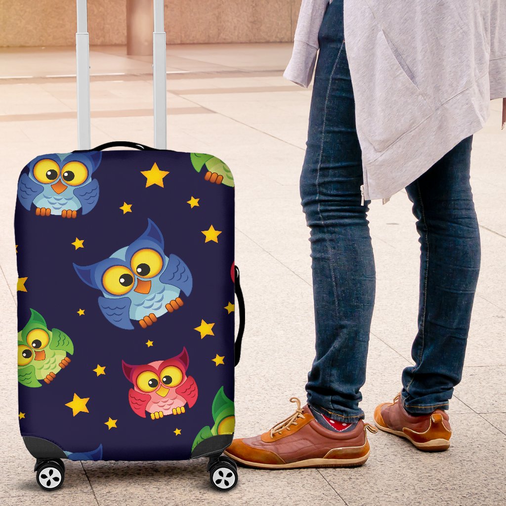 Owl With Star Themed Design Print Luggage Cover Protector