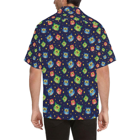 Owl with Star Themed Design Print Men Aloha Hawaiian Shirt