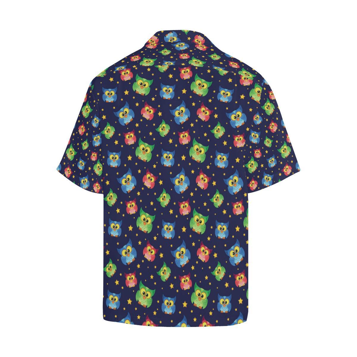 Owl with Star Themed Design Print Men Aloha Hawaiian Shirt