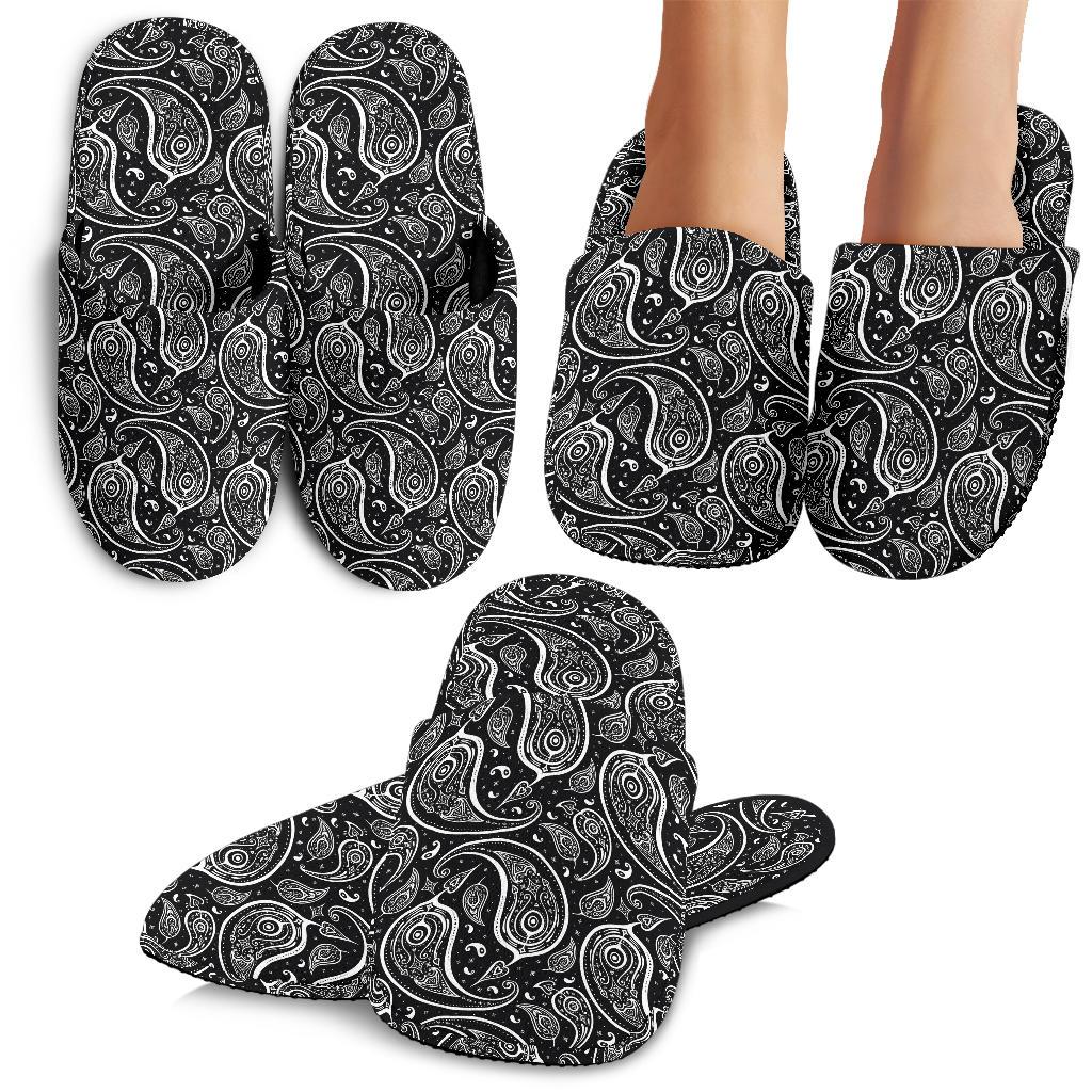 Paisley Black Design Print House Slippers