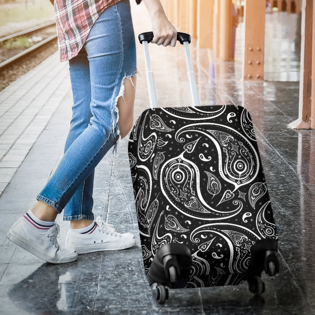 Paisley Black Design Print Luggage Cover Protector