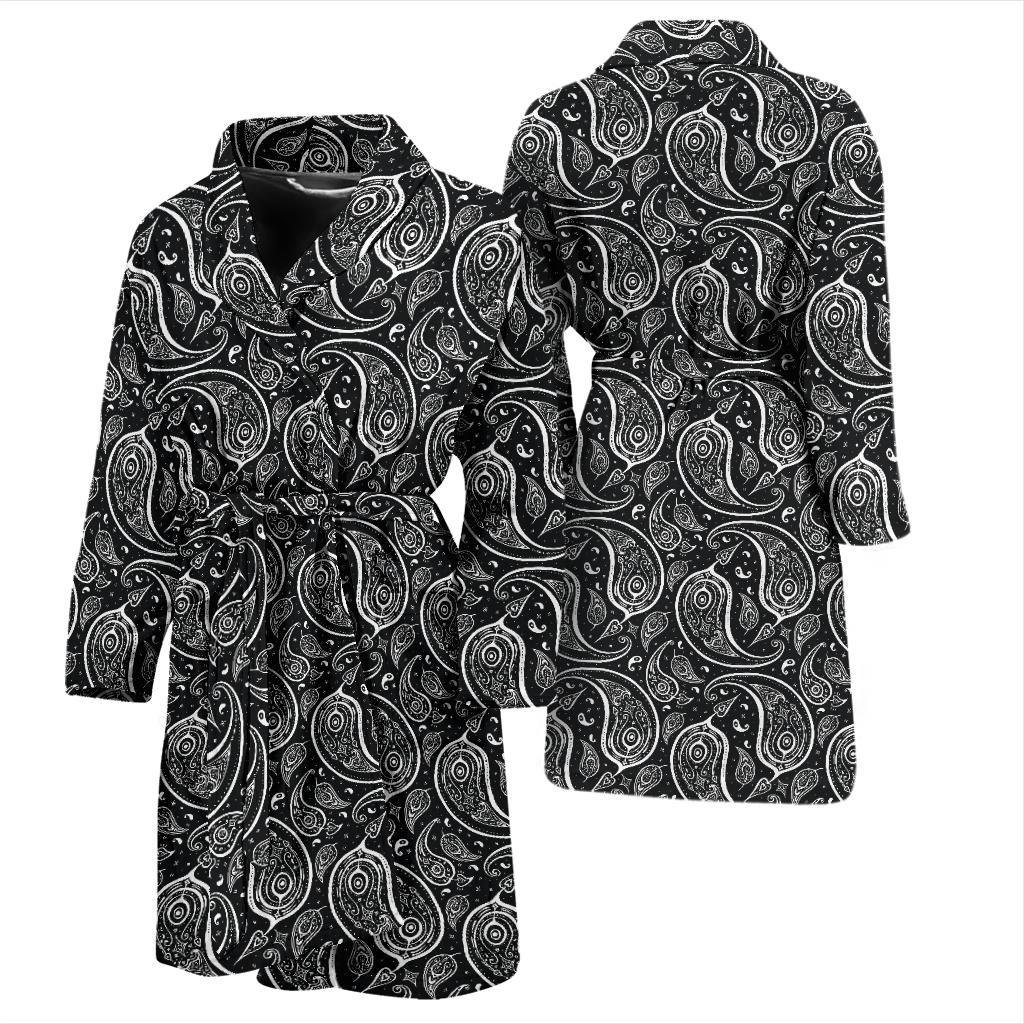 Paisley Black Design Print Men Bath Robe-JTAMIGO.COM