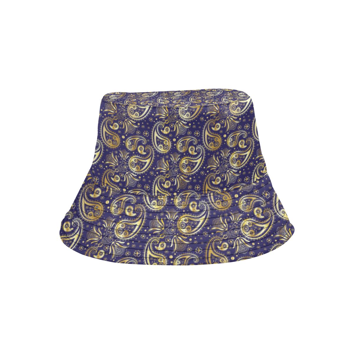 Paisley Blue Yellow Design Print Unisex Bucket Hat