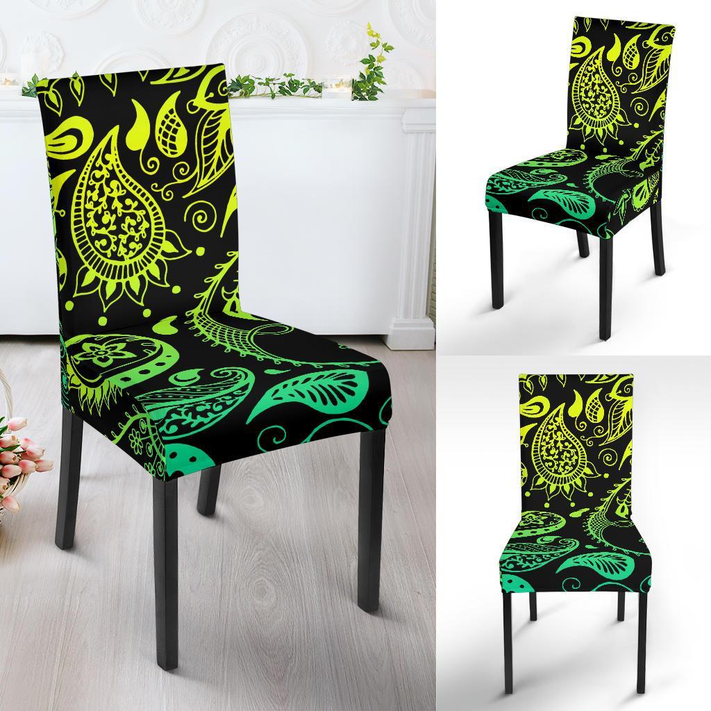 Paisley Green Design Print Dining Chair Slipcover-JTAMIGO.COM