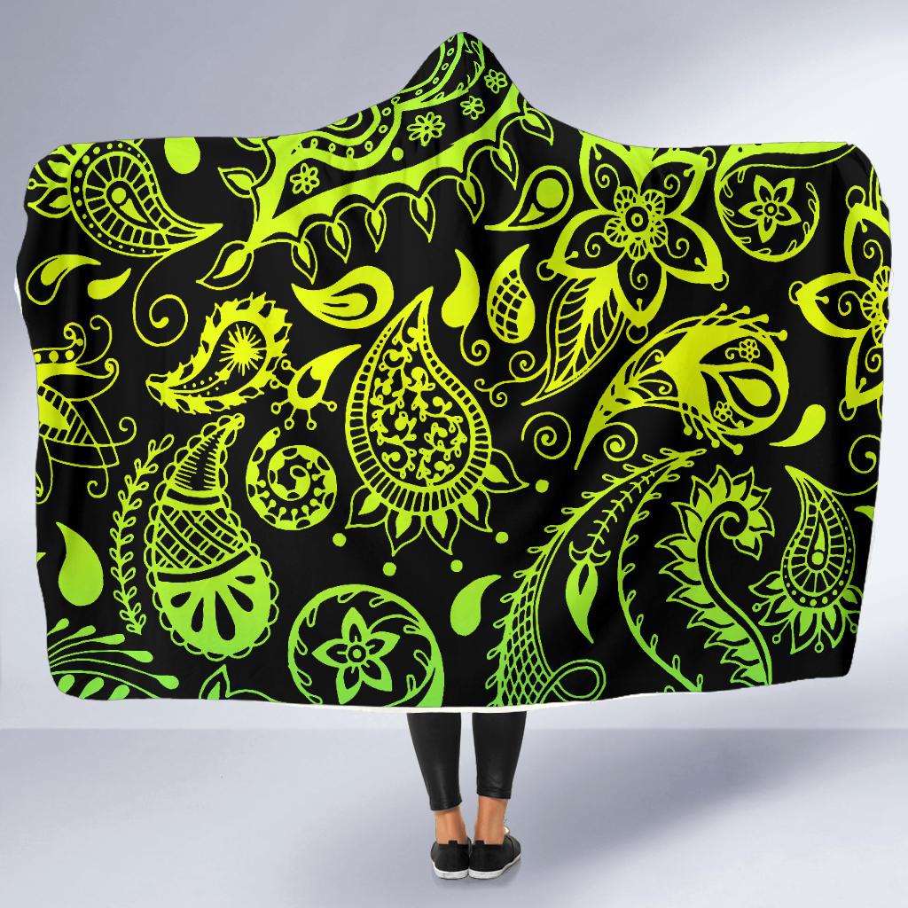 Paisley Green Design Print Hooded Blanket-JTAMIGO.COM