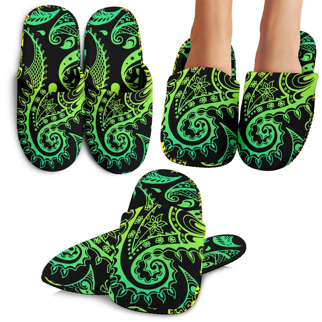 Paisley Green Design Print House Slippers