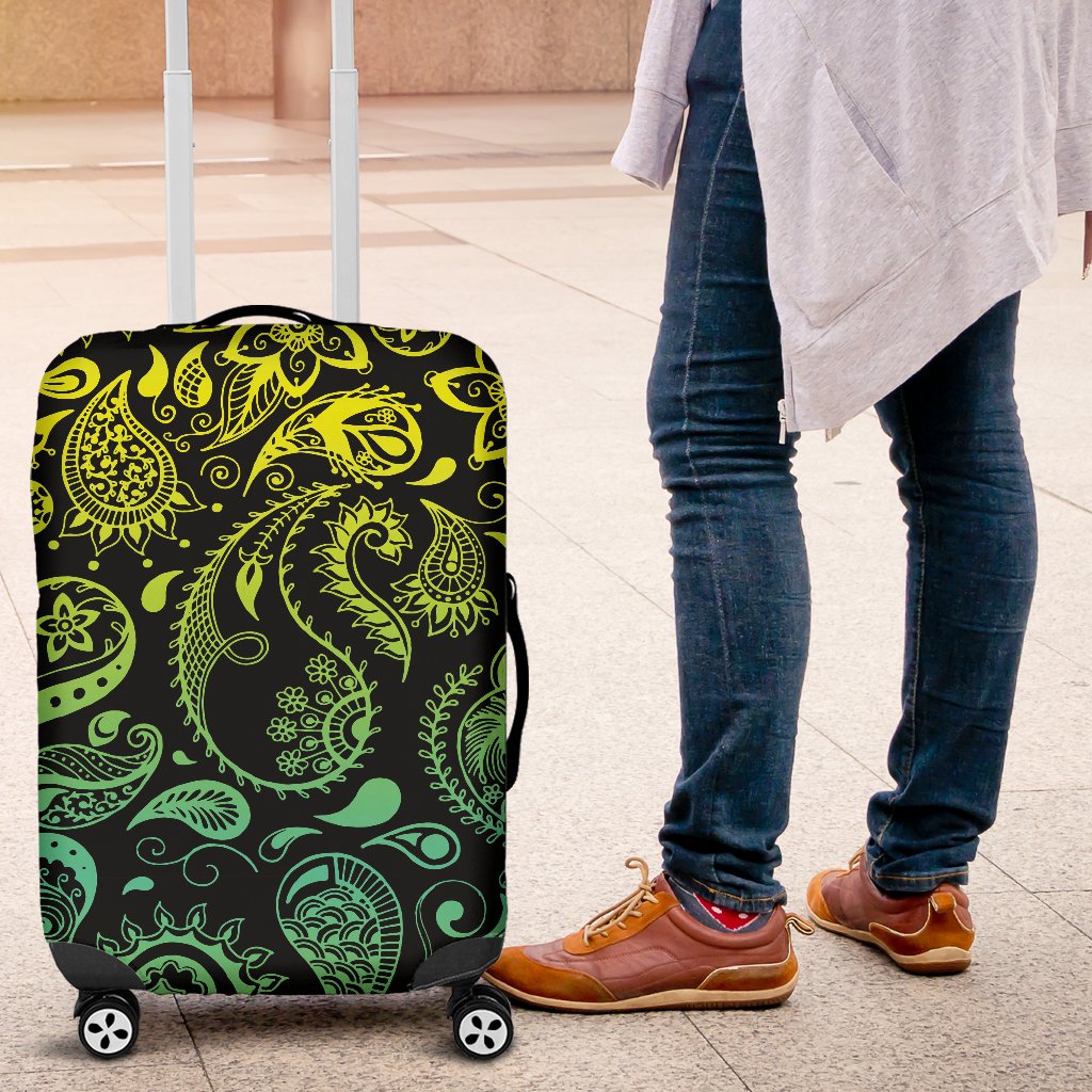 Paisley Green Design Print Luggage Cover Protector