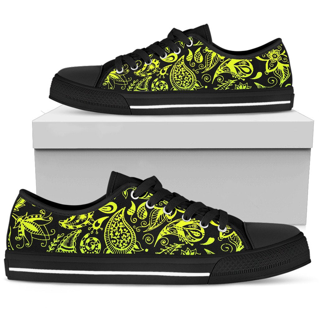 Paisley Green Design Print Women Low Top Shoes-JTAMIGO.COM