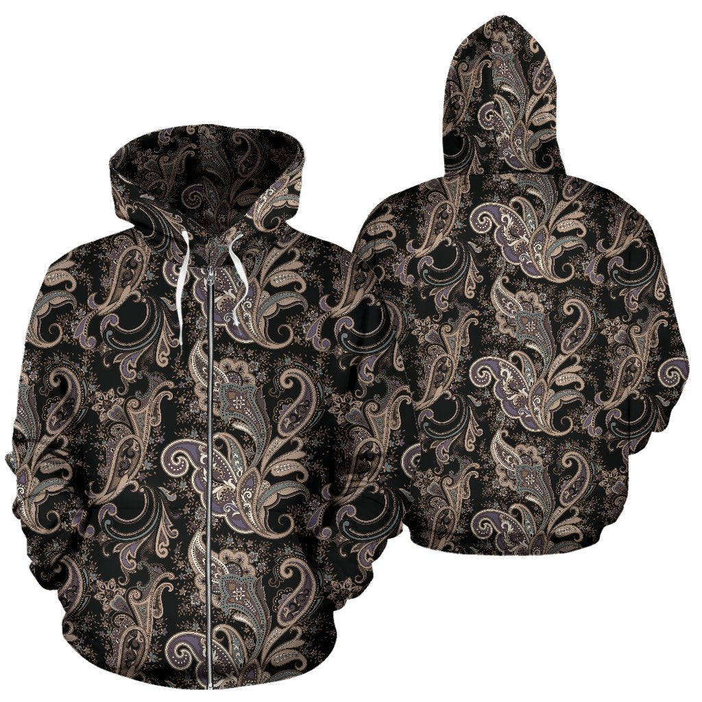 Paisley Mandala Design Print Zip Up Hoodie
