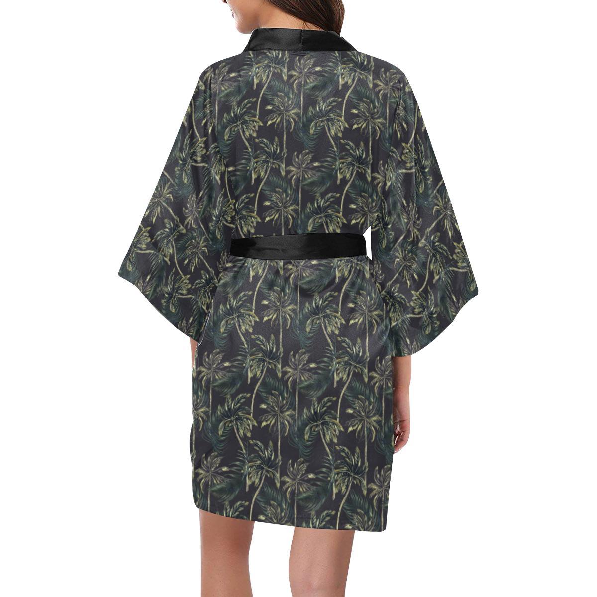Palm Tree Background Design Print Women Short Kimono Robe