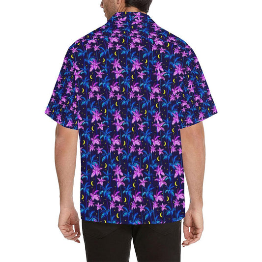 Palm Tree Night Scene Design Print Men Aloha Hawaiian Shirt