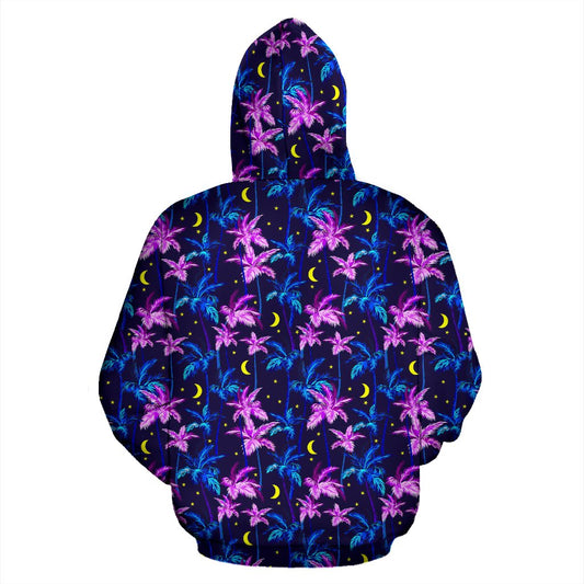 Palm Tree Night Scene Design Print Pullover Hoodie