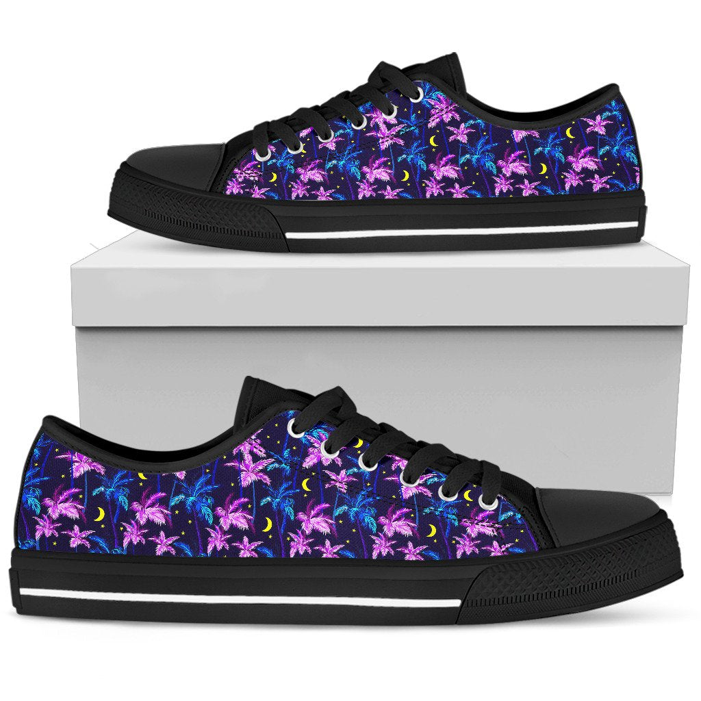 Palm Tree Night Scene Design Print Women Low Top Shoes-JTAMIGO.COM