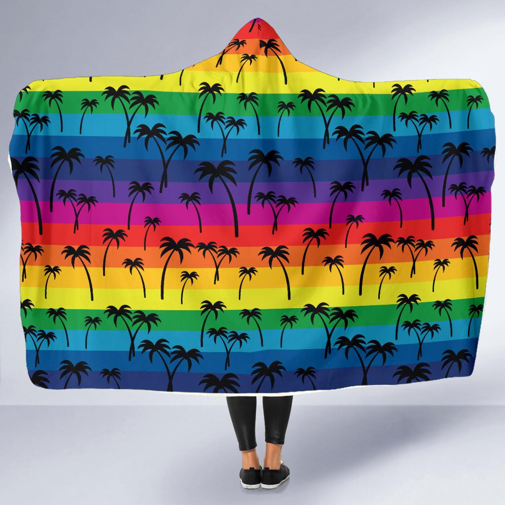 Palm Tree Rainbow Themed Print Hooded Blanket-JTAMIGO.COM