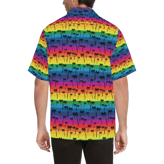 Palm Tree Rainbow Themed Print Men Aloha Hawaiian Shirt