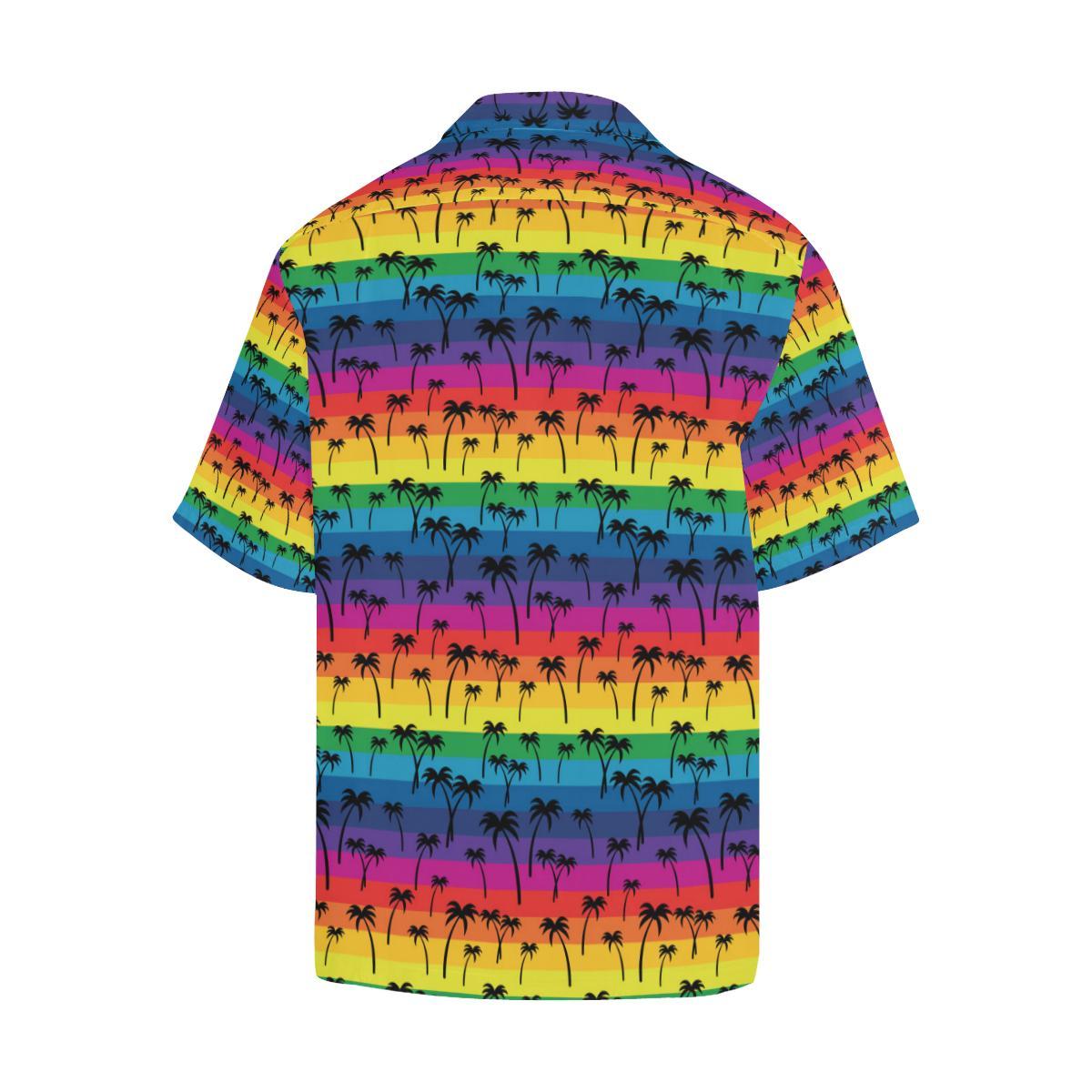 Palm Tree Rainbow Themed Print Men Aloha Hawaiian Shirt