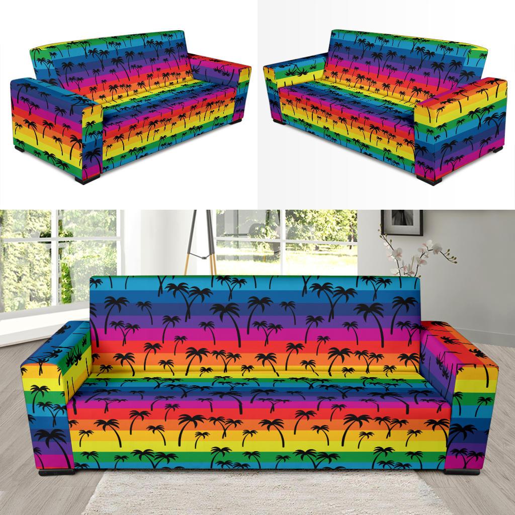 Palm Tree Rainbow Themed Print Sofa Slipcover-JTAMIGO.COM