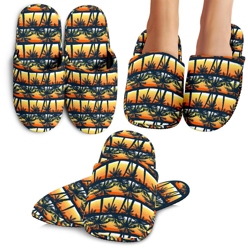 Palm Tree Sunset Design Print House Slippers