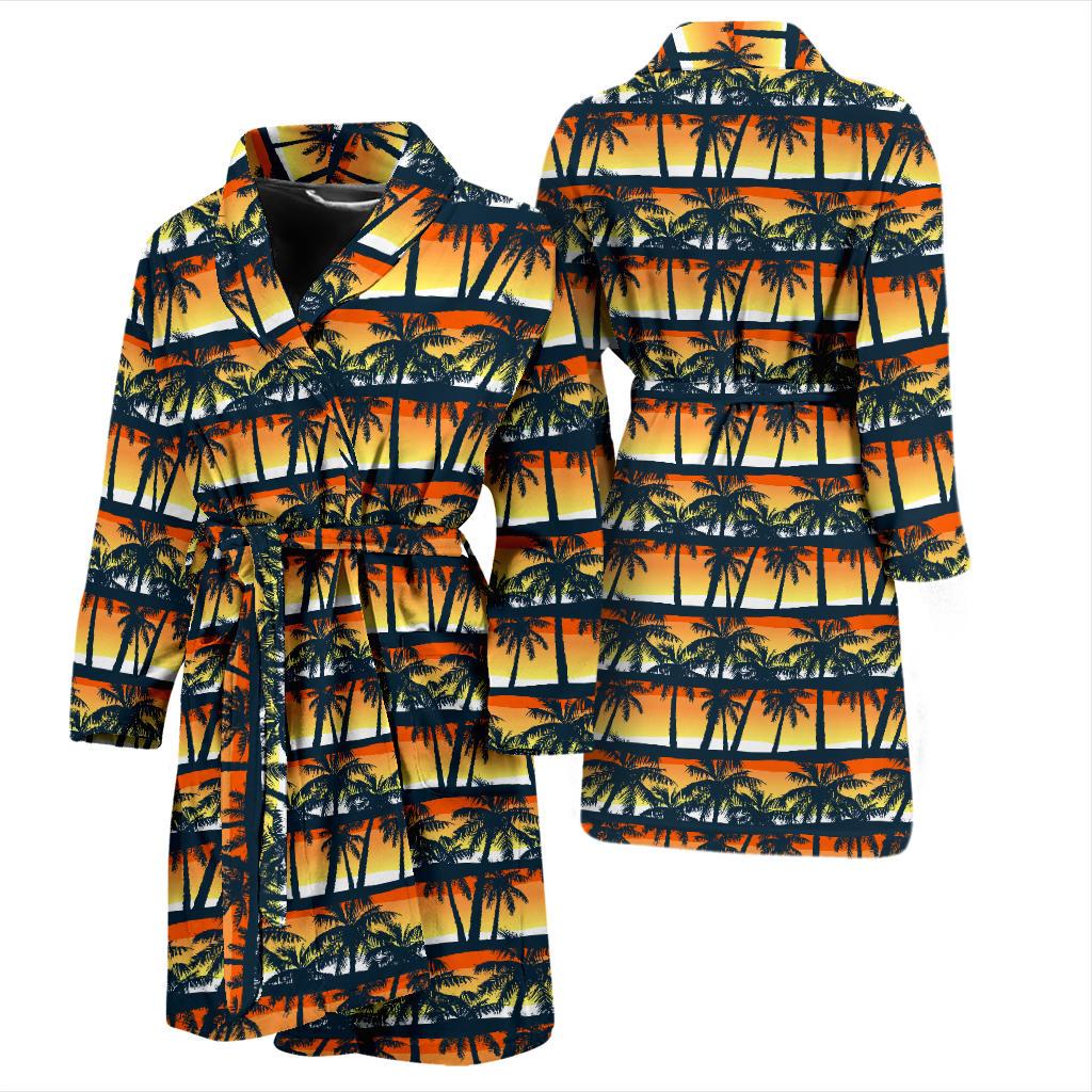 Palm Tree Sunset Design Print Men Bath Robe-JTAMIGO.COM