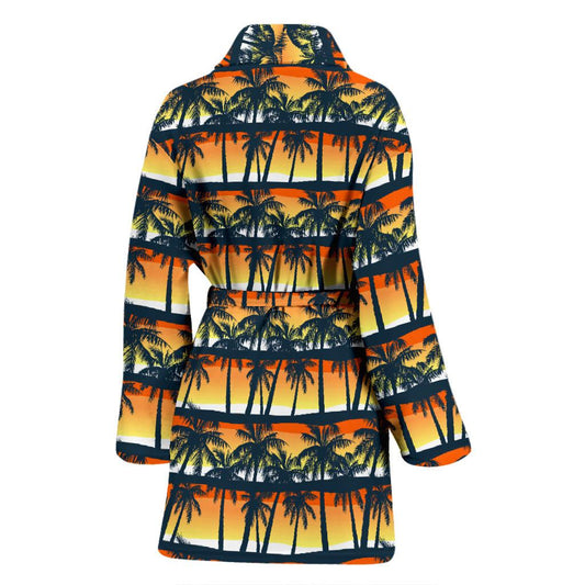 Palm Tree Sunset Design Print Women Bath Robe-JTAMIGO.COM