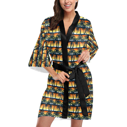 Palm Tree Sunset Design Print Women Short Kimono Robe