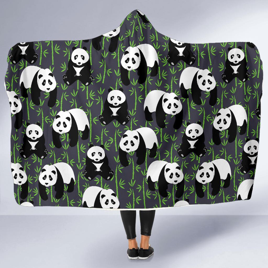 Panda Bear Bamboo Themed Print Hooded Blanket-JTAMIGO.COM