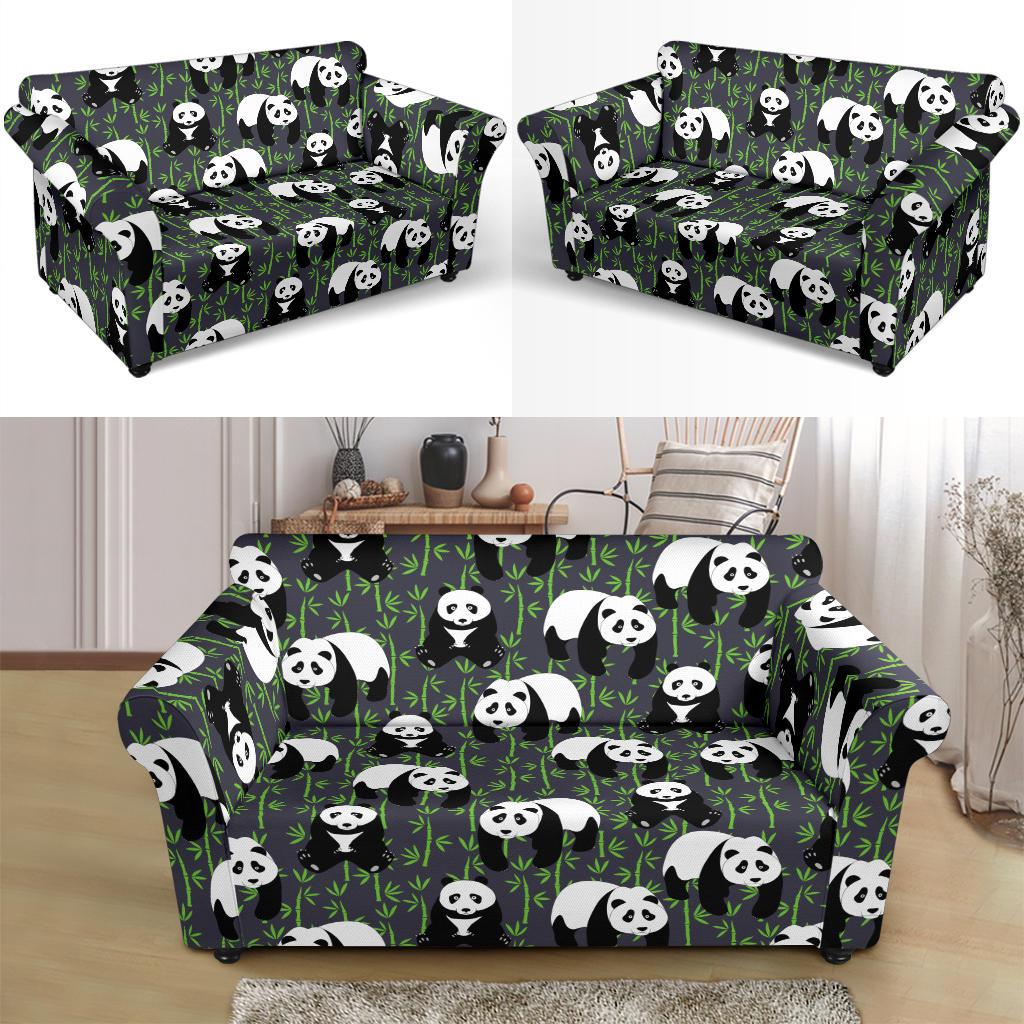 Panda Bear Bamboo Themed Print Loveseat Slipcover-JTAMIGO.COM