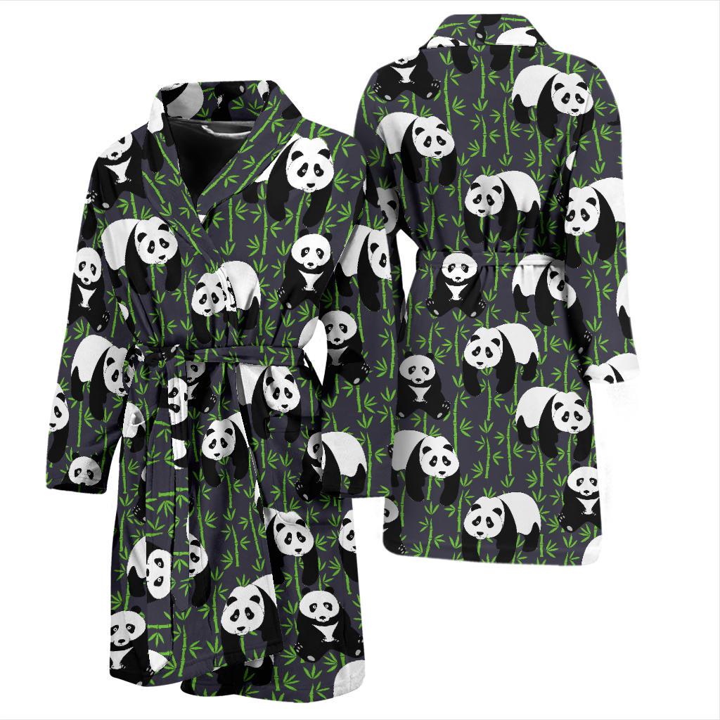 Panda Bear Bamboo Themed Print Men Bath Robe-JTAMIGO.COM