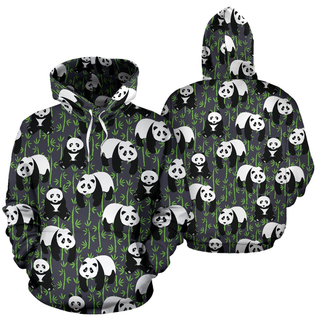 Panda Bear Bamboo Themed Print Pullover Hoodie