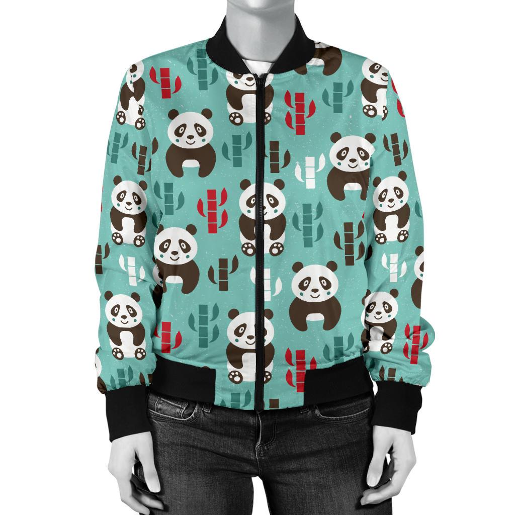 Panda Bear Cute Themed Print Women Casual Bomber Jacket