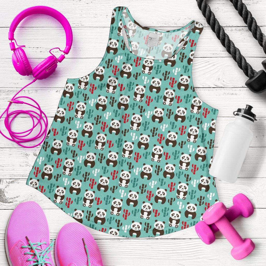 Panda Bear Cute Themed Print Women Racerback Tank Top