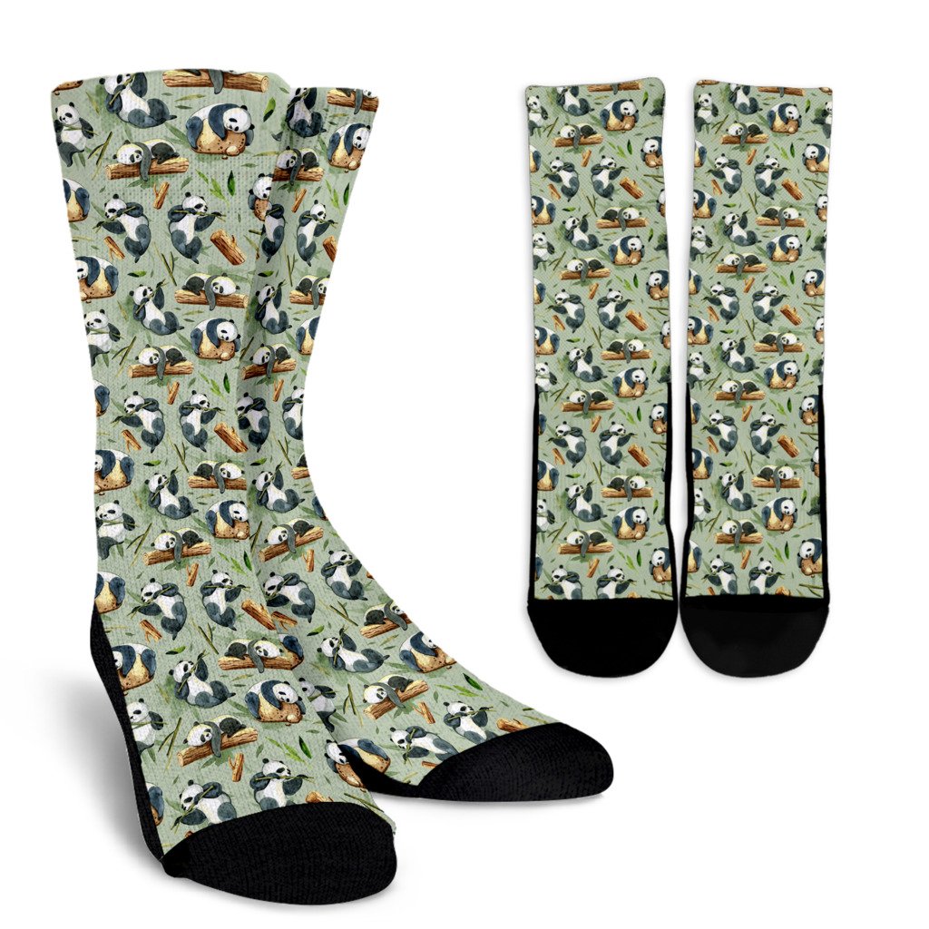 Panda Bear Design Bamboo Print Crew Socks