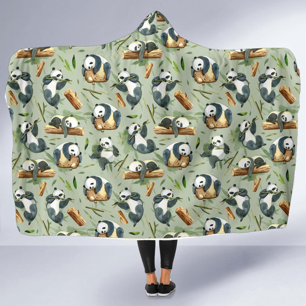 Panda Bear Design Bamboo Print Hooded Blanket-JTAMIGO.COM