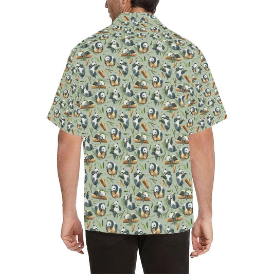 Panda Bear Design Bamboo Print Men Aloha Hawaiian Shirt