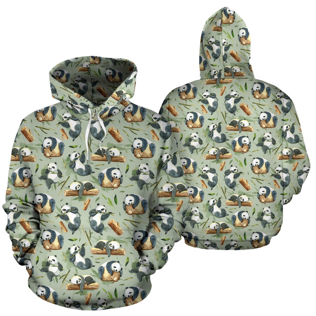 Panda Bear Design Bamboo Print Pullover Hoodie
