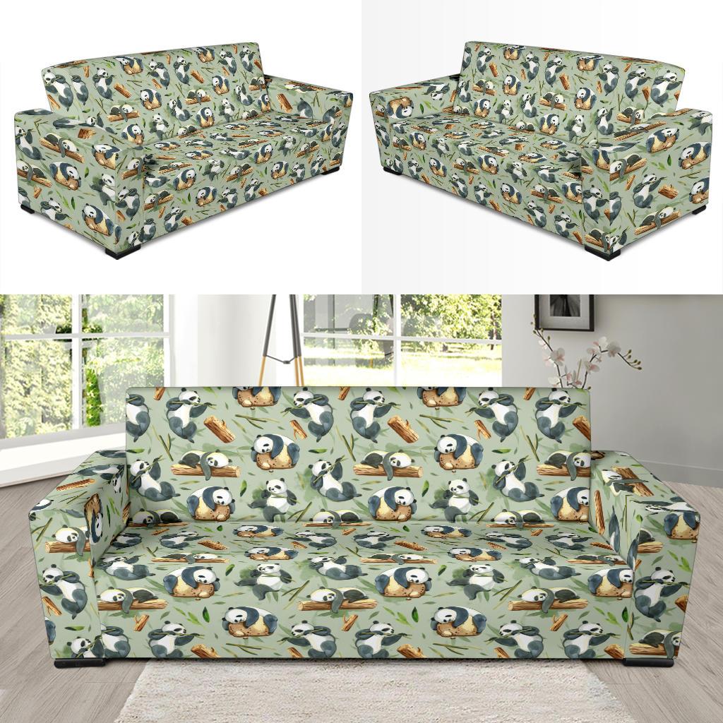 Panda Bear Design Bamboo Print Sofa Slipcover-JTAMIGO.COM