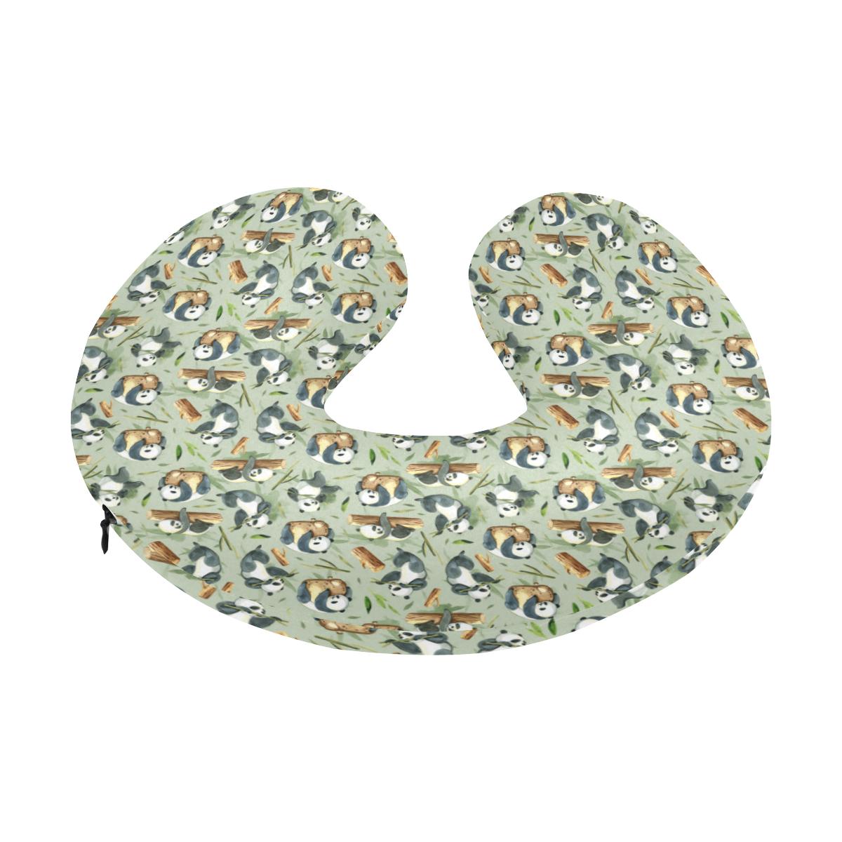 Panda Bear Design Bamboo Print U-Shaped Travel Neck Pillow-JTAMIGO.COM