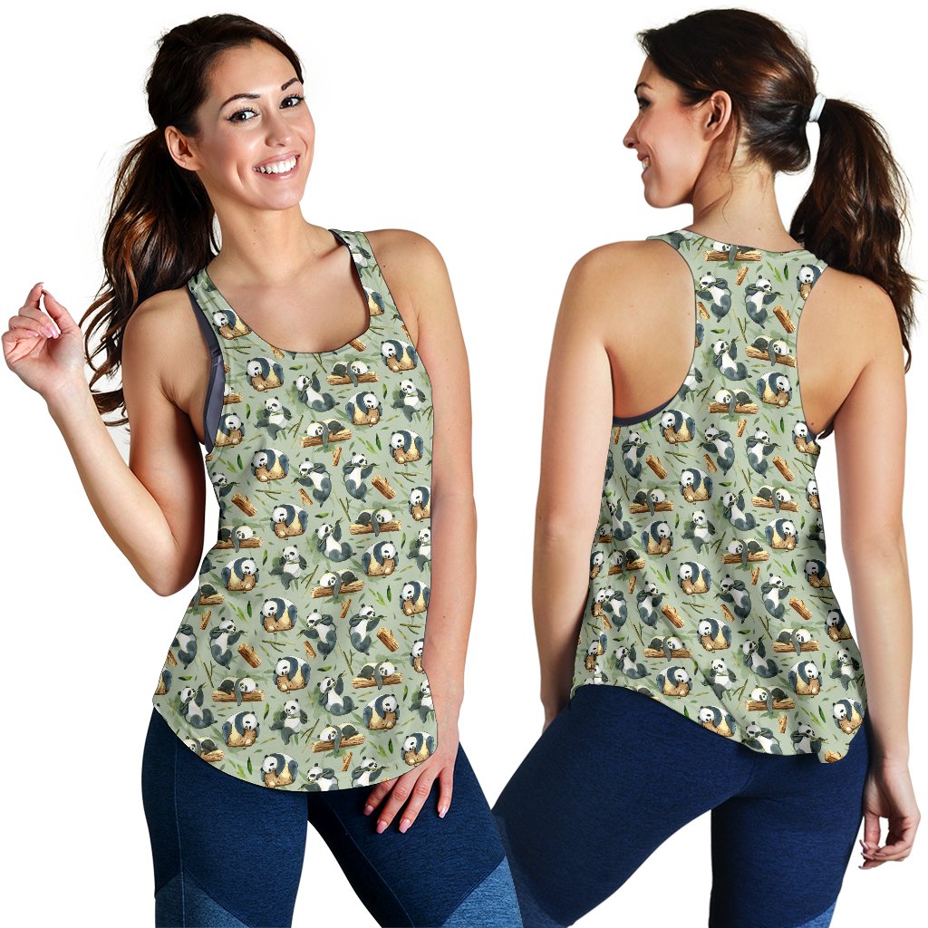 Panda Bear Design Bamboo Print Women Racerback Tank Top