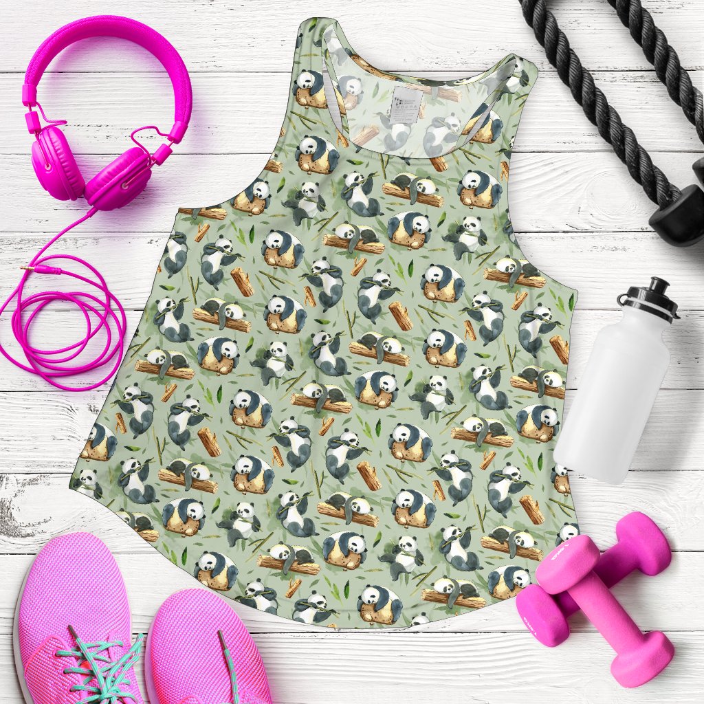 Panda Bear Design Bamboo Print Women Racerback Tank Top