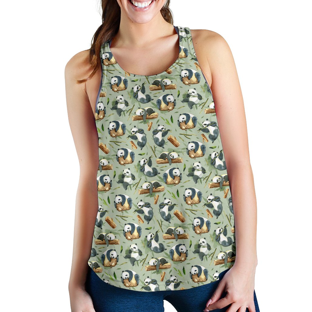 Panda Bear Design Bamboo Print Women Racerback Tank Top