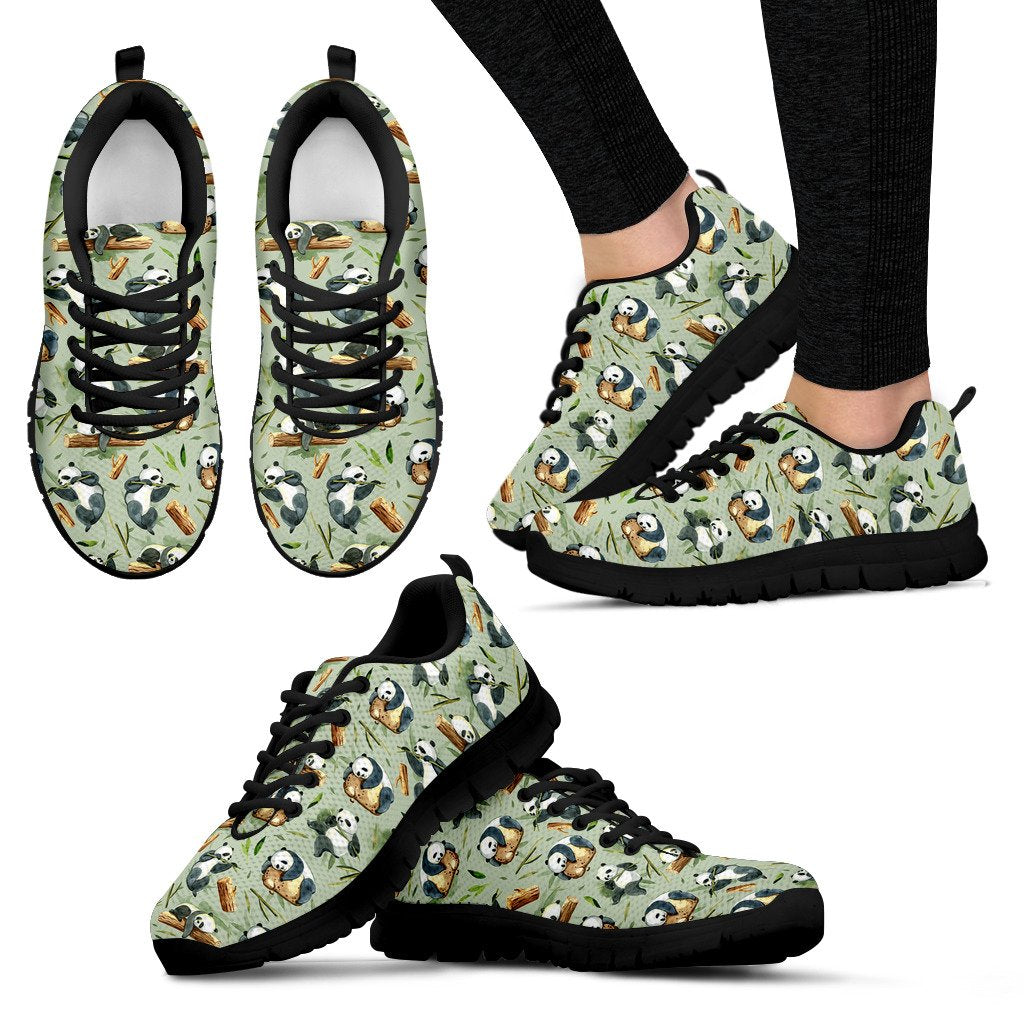 Panda Bear Design Bamboo Print Women Sneakers Shoes